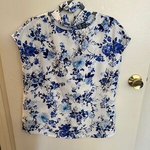 SHEIN White and Blue Floral Blouse Maternity
